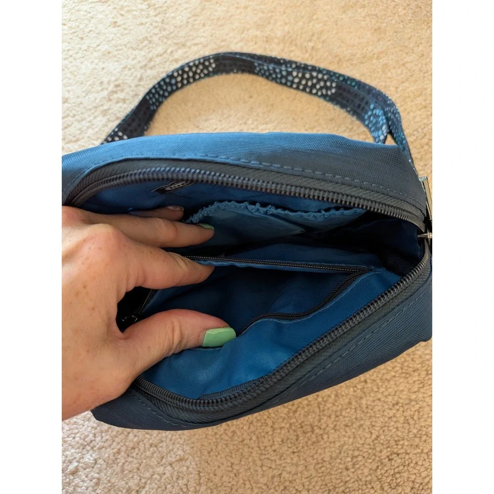 Lug Canter 2 Quilted Crossbody Bag Navy Blue Polka Dot Strap